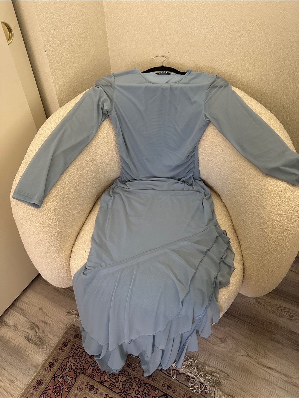 Light Blue Long Sleeve Ruffle Maxi Dress Small